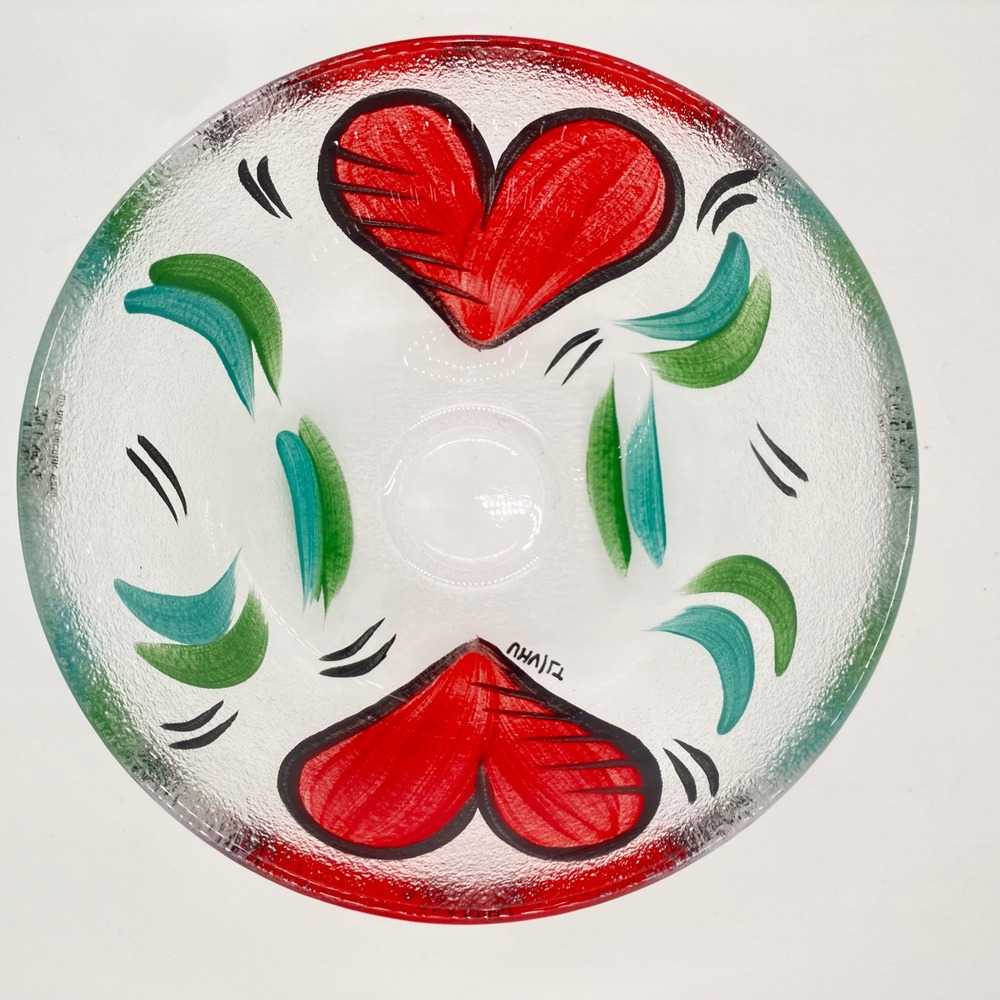 Kosta Boda Ulrica Hydman Vallien Hand Painted Heart Glass Bowl Sweden 6x3.5in